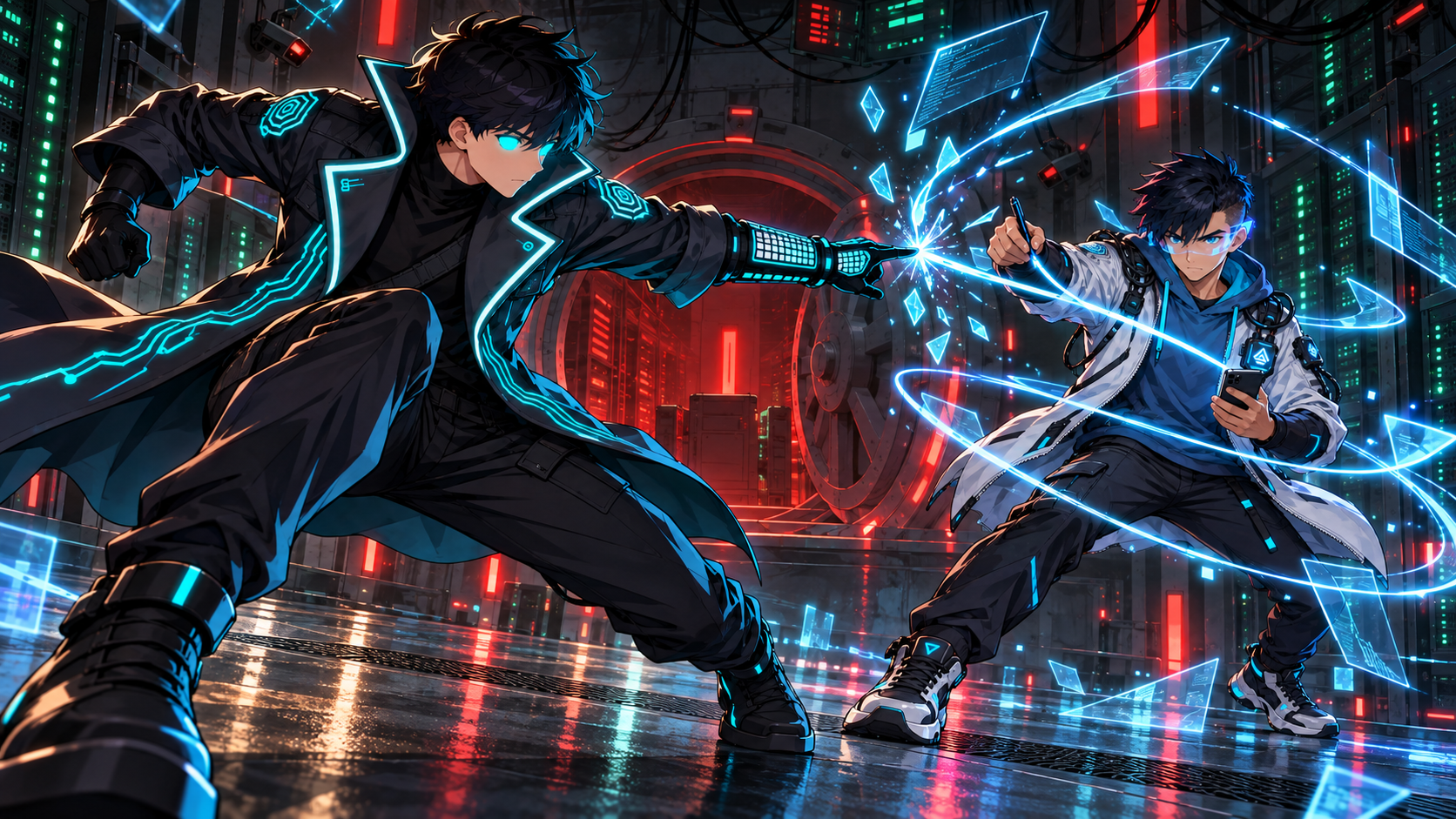 Black Hat fights Engage Lord at Breached Server Vault. Black Hat finds the single weak junction in the thread attack from Engage Lord inside the breached vault.