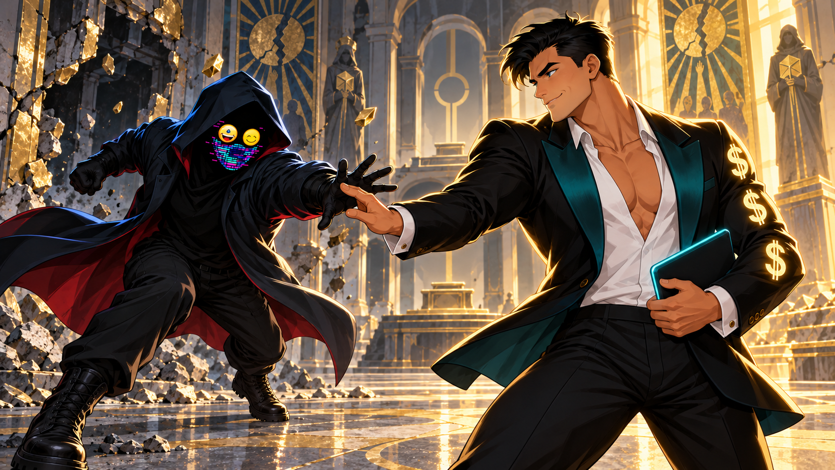 Exit Lord fights Batzilla at Failed DAO Temple. Exit Lord turns a welcoming gesture into a parry as Batzilla tears through the hollow temple facade.